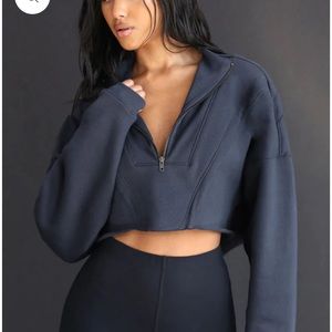 Joah Brown half zip cropped pullover - Navy